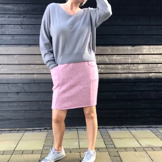 Rock DIVIDED Schnittdeern Strickstoff Kai rosa mit Glitzergummi
