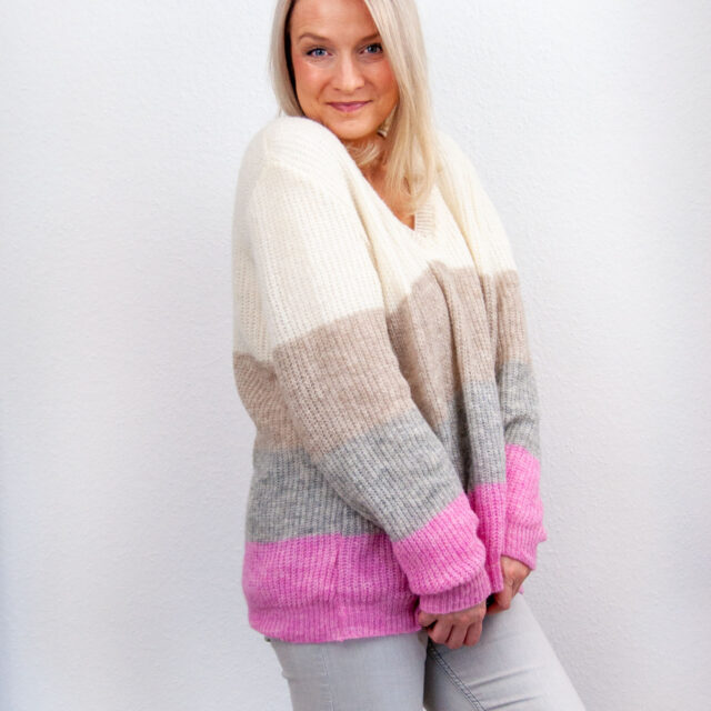 SENSES Sweater V-Ausschnitt Länge Middle aus Rosa-Kuschelstrick