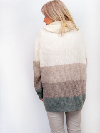 SENSES Sweater Mit Kuschelkragen in Long aus Strickpaneel in Salbei