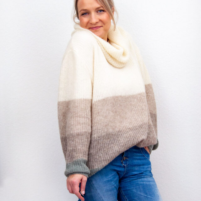 SENSES Sweater Mit Kuschelkragen in Long aus Strickpaneel in Salbei