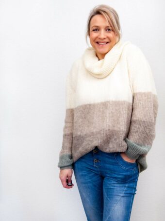 SENSES Sweater Mit Kuschelkragen in Long aus Strickpaneel in Salbei